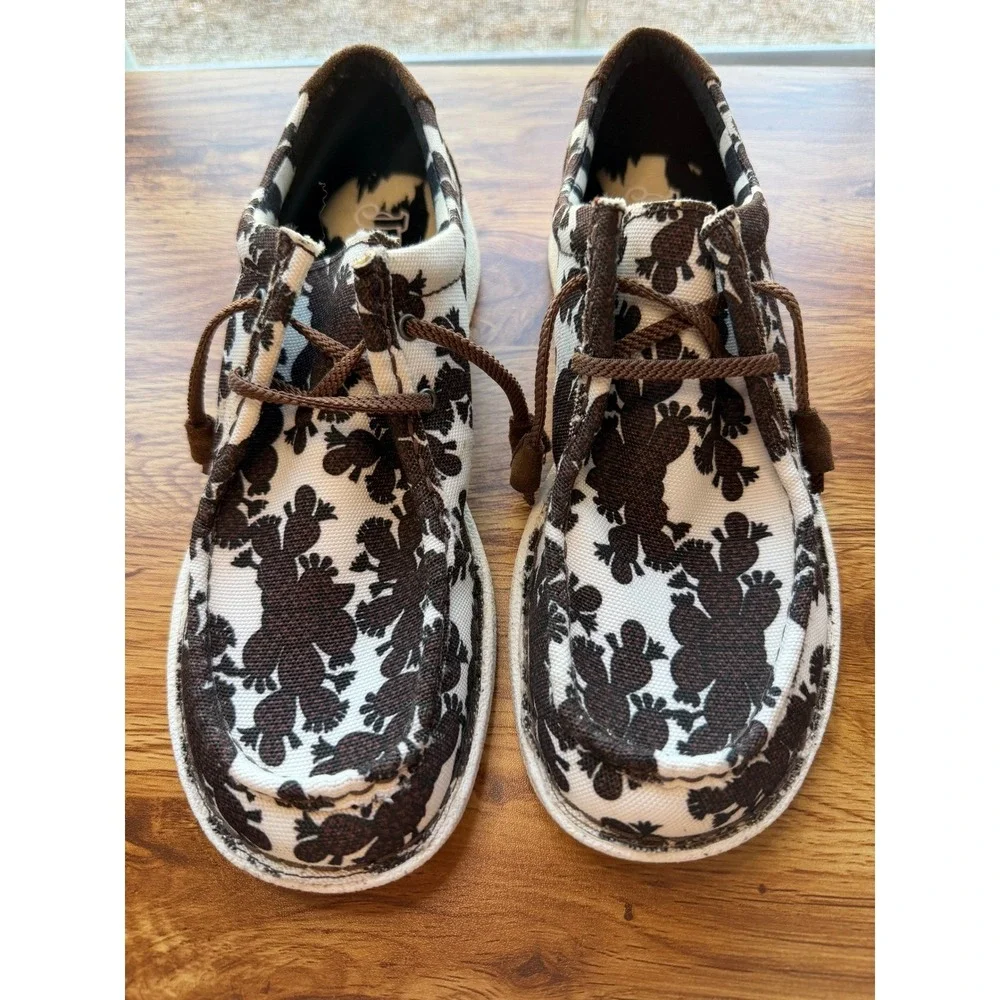 Justin Cactus Print Canvas Loafers Men's 10M Brown White Western Shoes - Picture 3 of 7